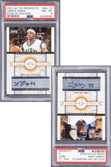 2003-04 Upper Deck Top Prospects Signs Of Success #SS-LJ/JL LeBron James and James Lang (Error Card - Featuring LeBron James Signature!) PSA-Graded Signed Cards Pair (2 Different)
